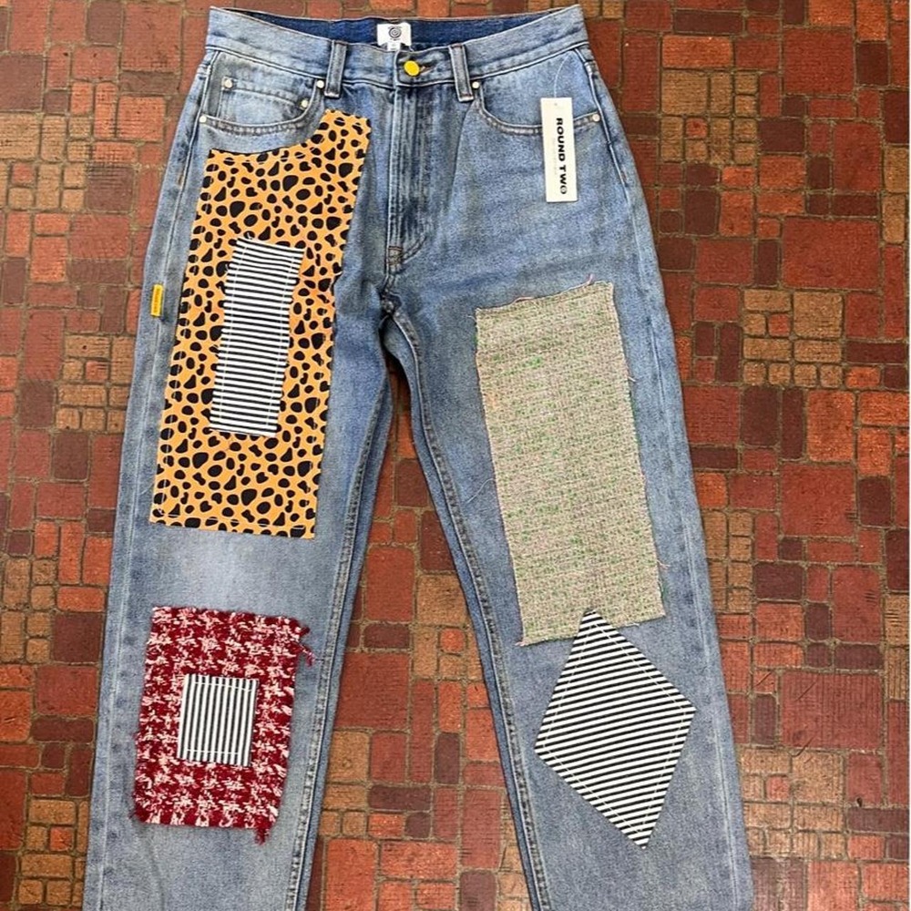 Round Two Custom Patchwork Denim Jeans NWT